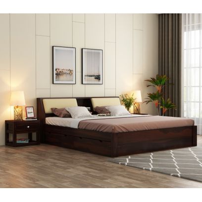 Walken Sheesham Wood Bed with Full Drawer Storage (King Size, Walnut Finish)
