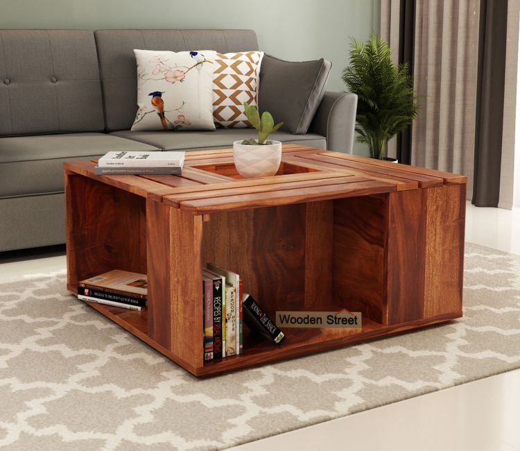 Furniture for Living Room - Lynet Sheesham Wood Coffee Table with Center Storage in Honey Finish
