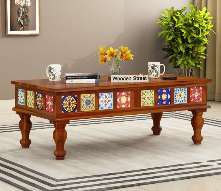 Centre table for living room | Boho Sheesham Wood Coffee Table (Honey Finish)