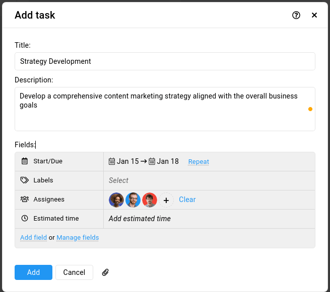 Add task details to the task list