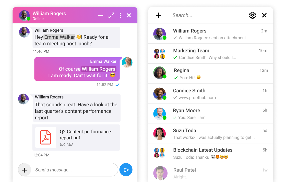 ProofHub’s chat tool for team communication