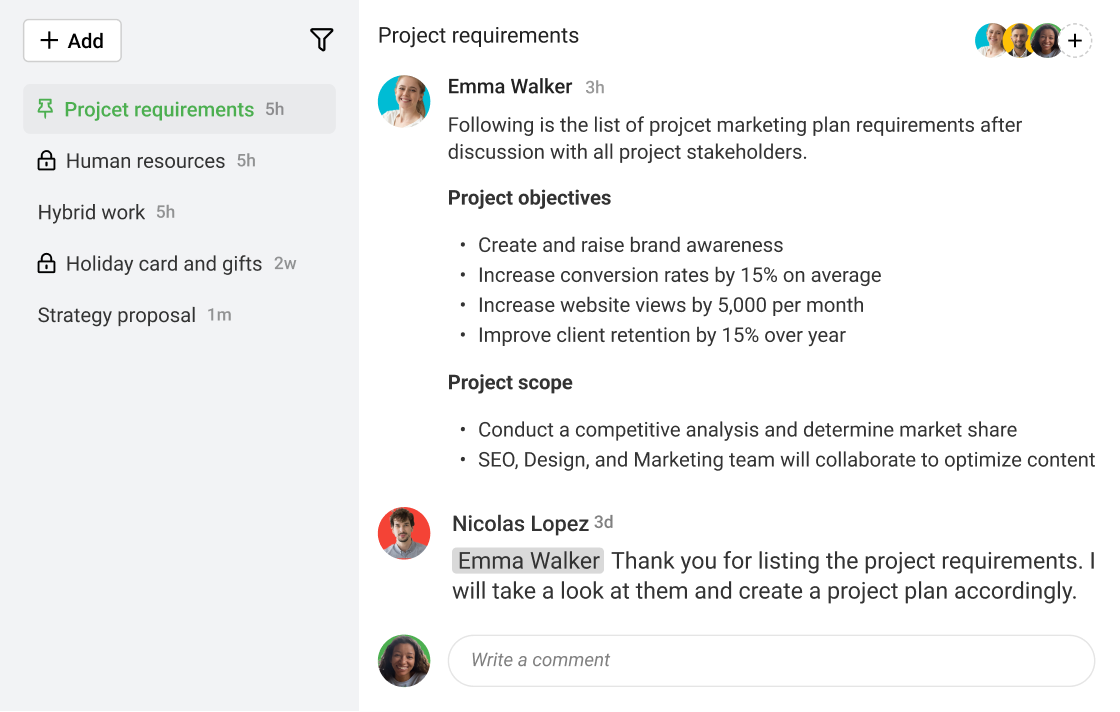 ProofHub’s discussion feature for exchanging ideas with social media teams