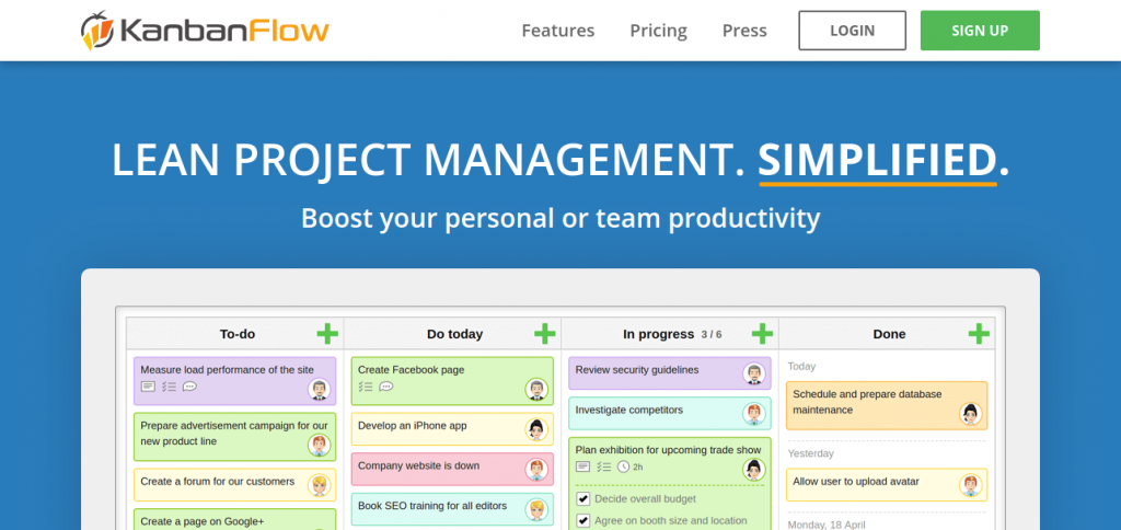 Kanban board software KanbanFlow