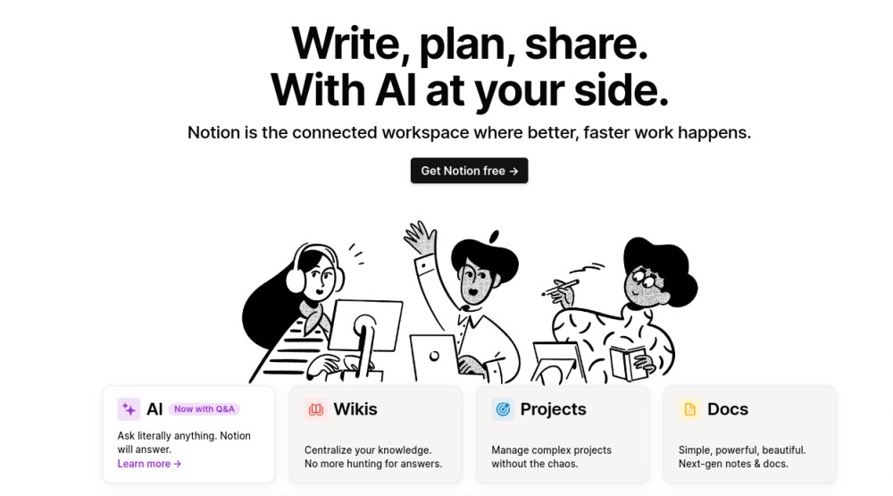 Notion - connected workspace for wiki docs and projects