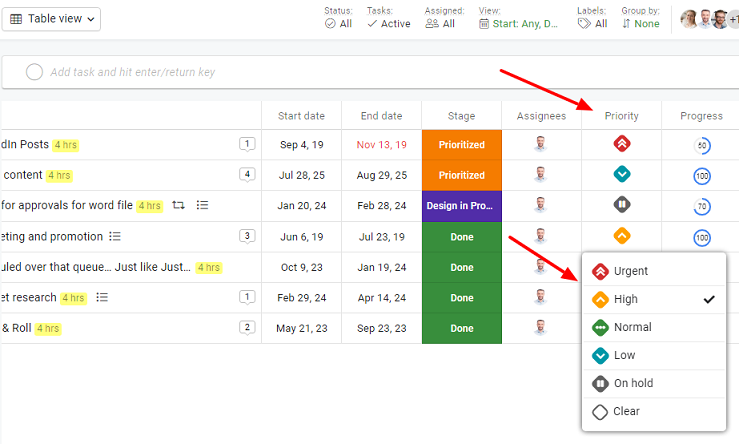 Priority custom task field