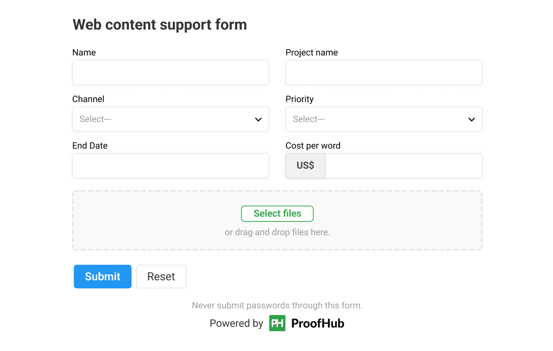 Track operations’ team work request with ProofHub request form / ProofHub’s request form to track external work requests