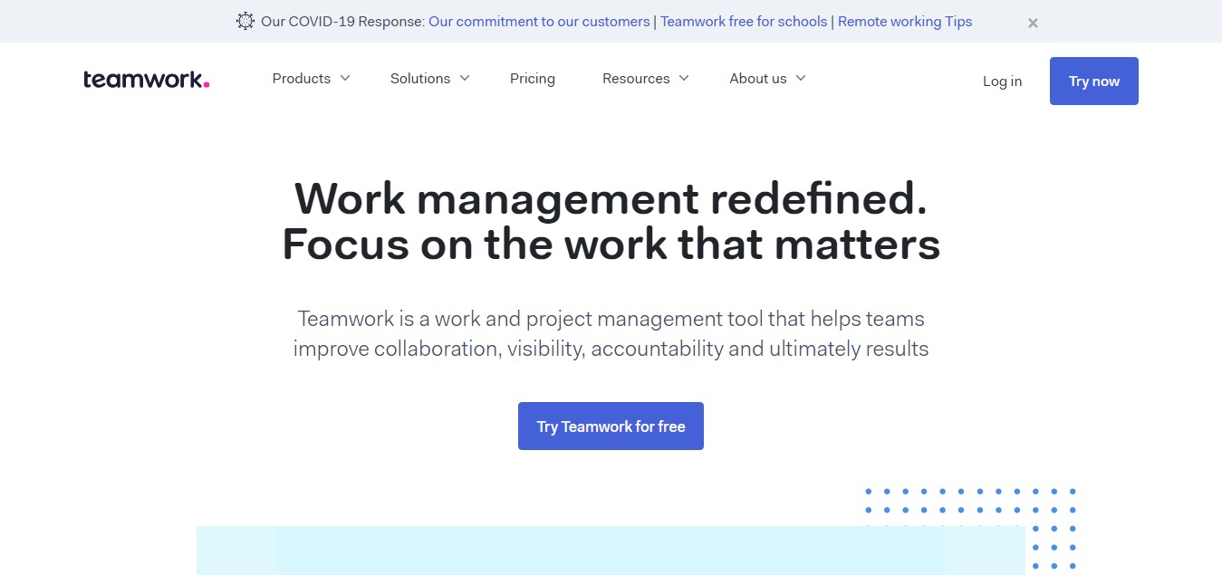 Teamwork as project management and  collaboration tool for remote teams