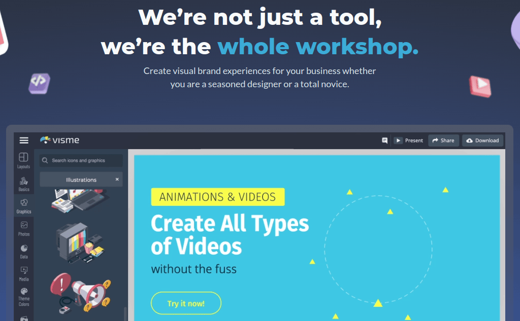 Visme is a visual content platform for digital marketers